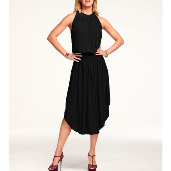 Ramy Brook Black Audrey Smocked Midi Dress Size Large - Picture 3 of 14